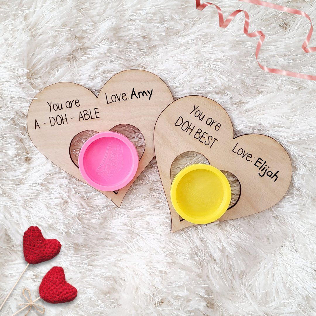 Valentines Day Gifts- Playdoh with pesonalized wood engarved