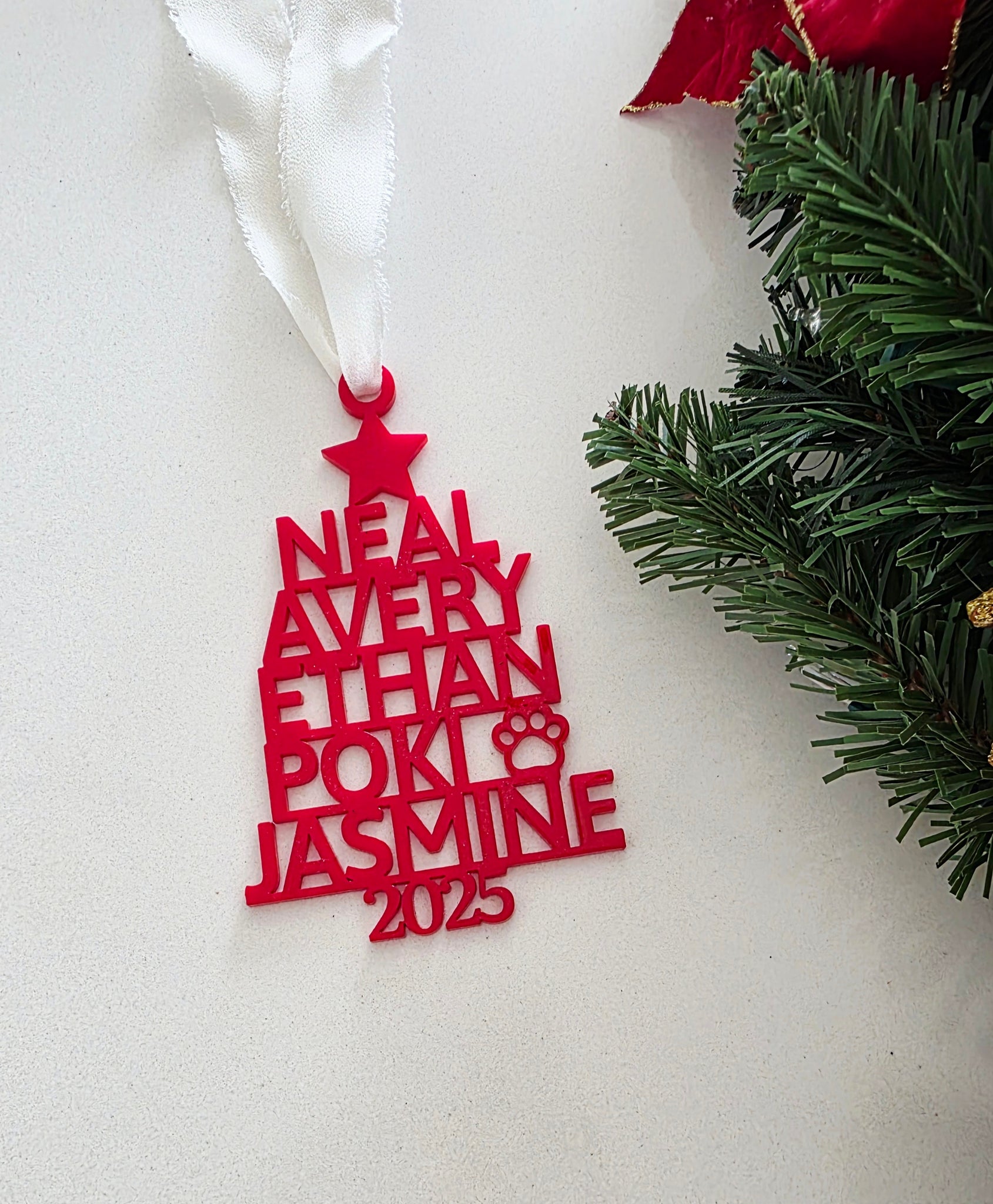 Acrylic Family Name Christmas Tree Ornament
