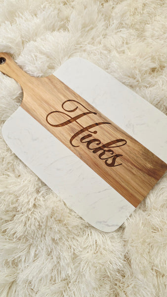 Marble and Acacia Engraved Board
