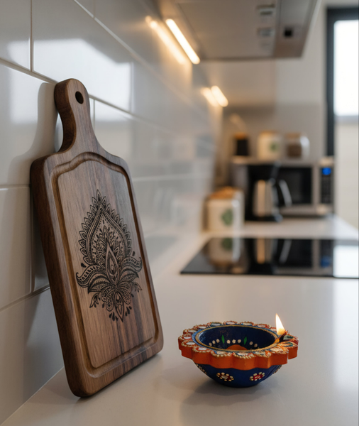 small floral engraved cheese board for hostess gift