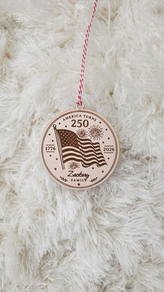 America Turns 250 Personalized Wooden Ornament (1776–2026)