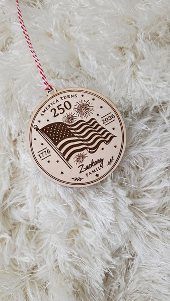 America Turns 250 Personalized Wooden Ornament (1776–2026)