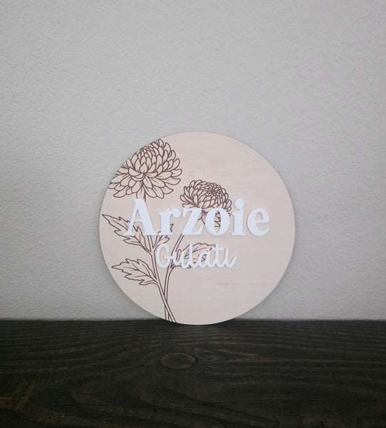 Birth flower baby keepsake sign