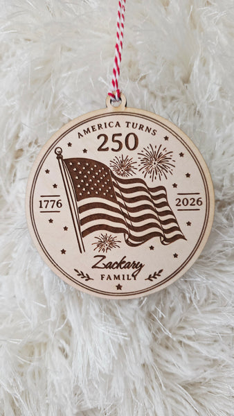 America Turns 250 Personalized Wooden Ornament (1776–2026)