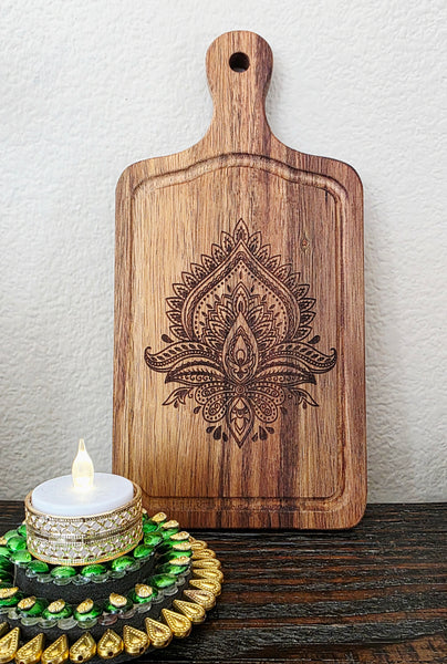small floral engraved cheese board for hostess gift