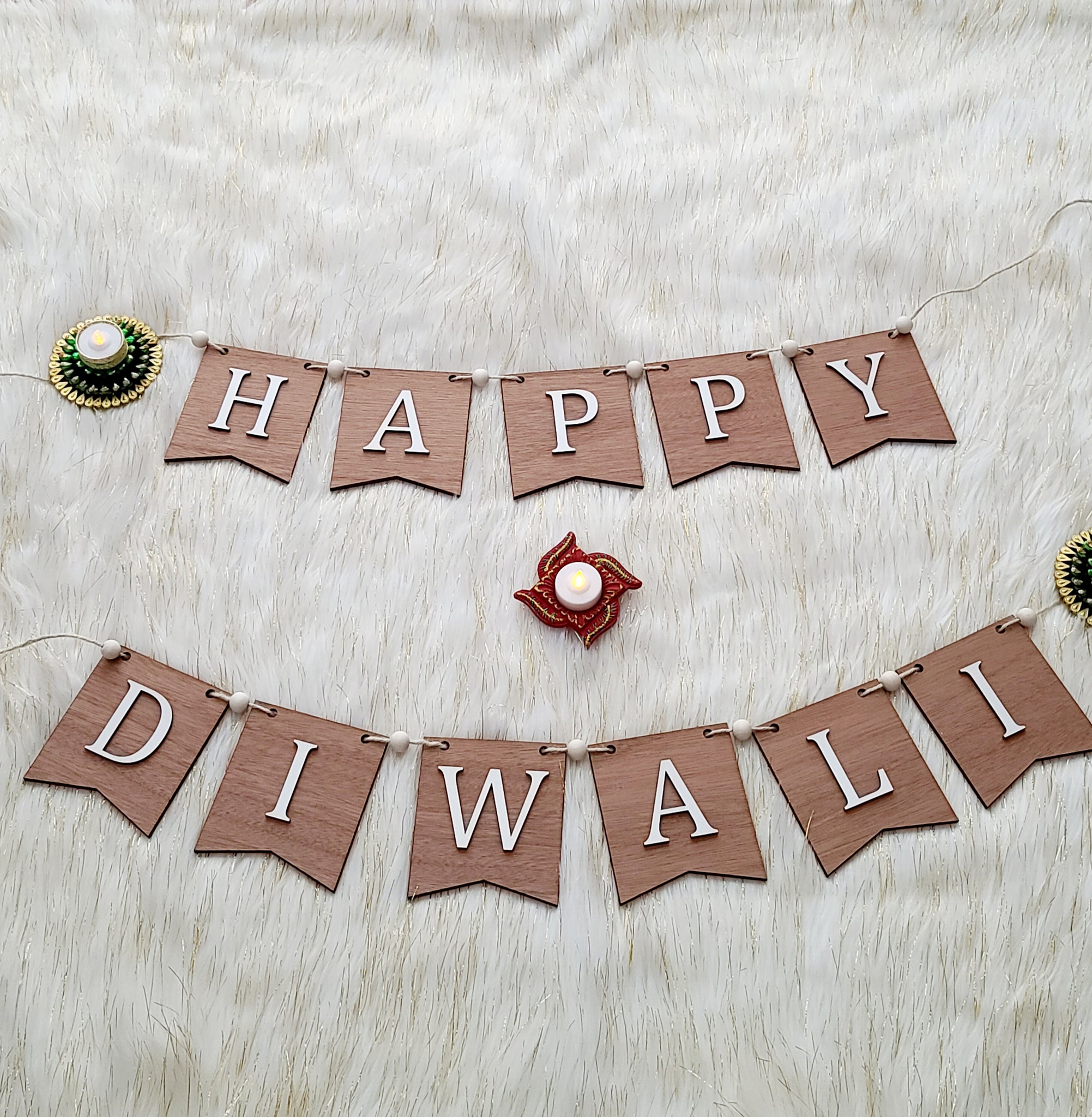 Metallic Gold Happy Diwali Letter Banner with Cutout Banner